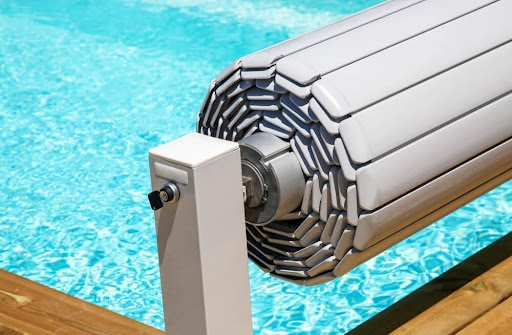 close up of a swimming pool cover roller